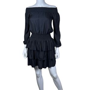 Michael Michael Kors 100% Silk Tiered Ruffle Off the Shoulder Mini Dress